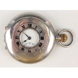 A silver half hunting cased gentleman's pocket watch with unsigned jewelled movement, the