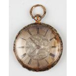 A Swiss 18ct gold and enamel cased keyless wind open-faced lady's pocket watch, first half 19th