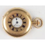 A late Victorian 18ct gold half hunting cased keyless wind gentleman's pocket watch, the gilt