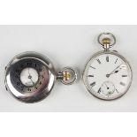 A George V silver half hunting cased keyless wind gentleman's pocket watch with unsigned jewelled