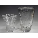 Two Daum clear glass vases, mid to late 20th century, the first of ribbed flared form, height 17.
