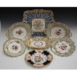 A Ridgway porcelain déjeuné tray, mid-19th century, of square shape with pierced gilt foliate