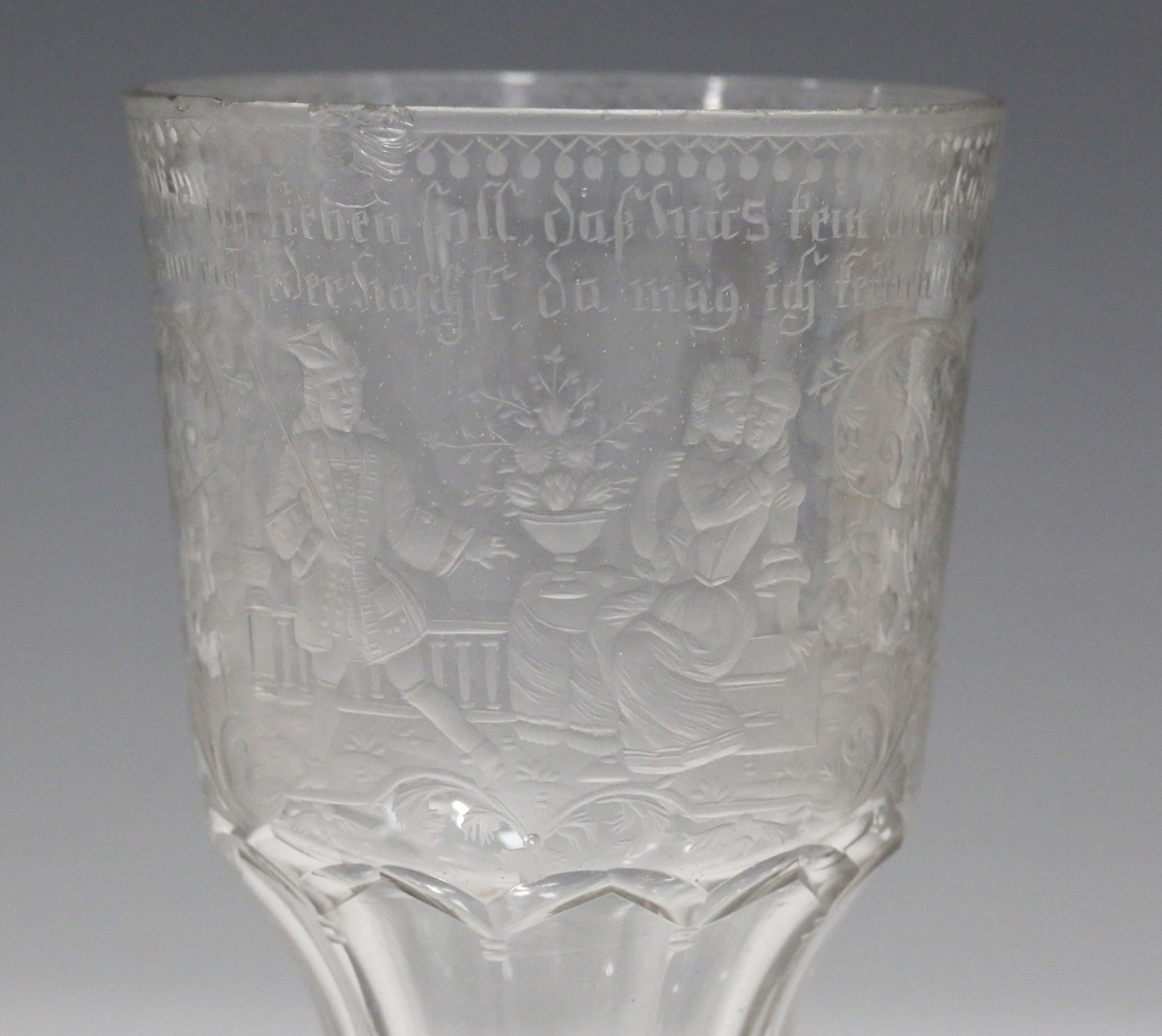 A mixed group of glassware, 18th century and later, including an engraved German soda glass wine - Image 11 of 11