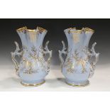 A large pair of Ridgway bluish-mauve earthenware two-handled vases, circa 1840, of lobed baluster
