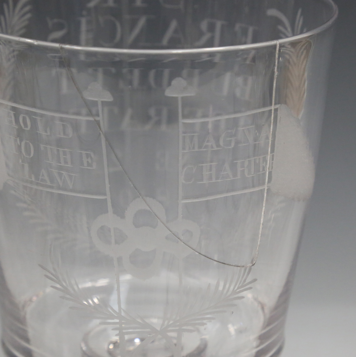 A mixed group of glassware, 18th century and later, including an engraved German soda glass wine - Image 3 of 11