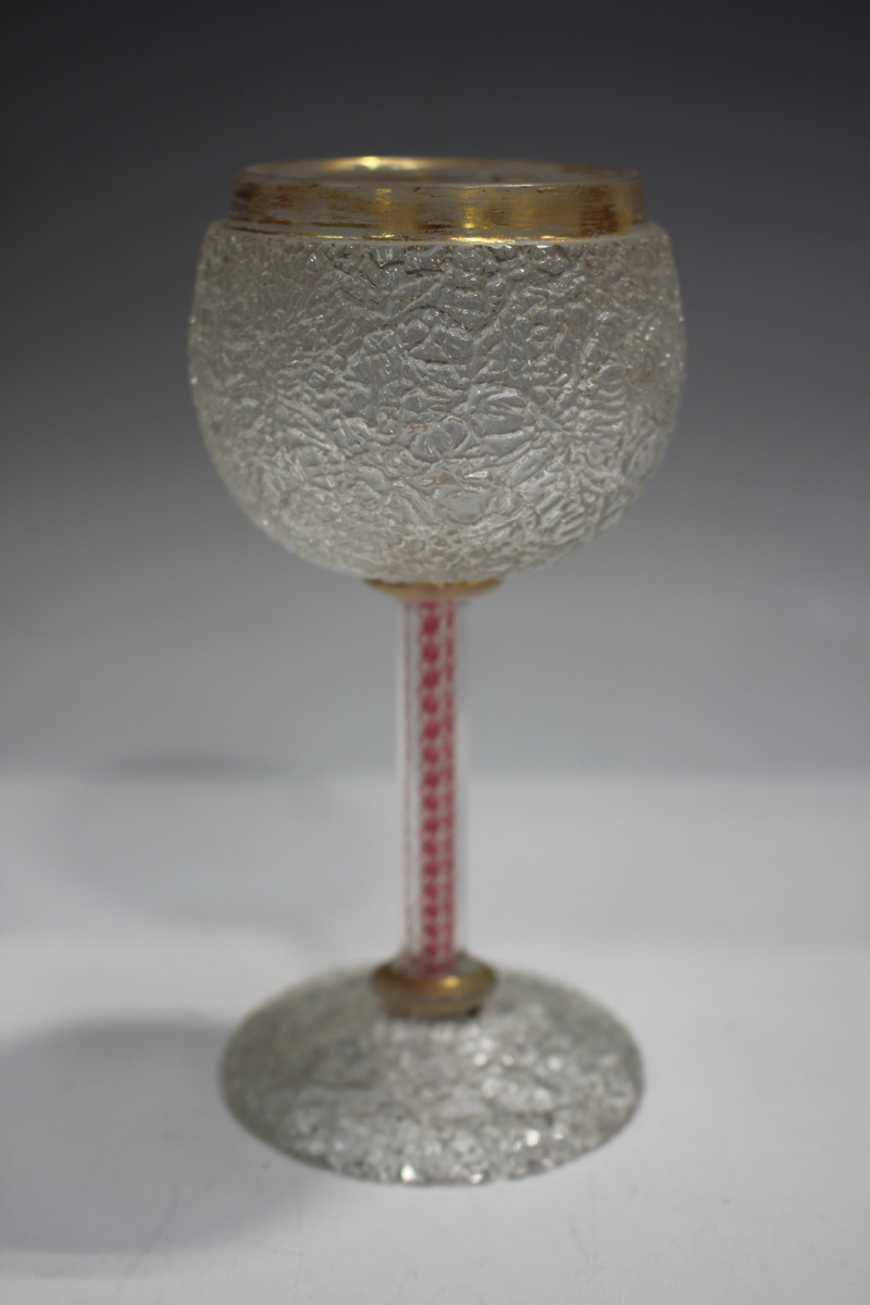 A craquelure ice glass ewer with snake handle, probably French, circa 1850, the pear shaped body - Image 4 of 13