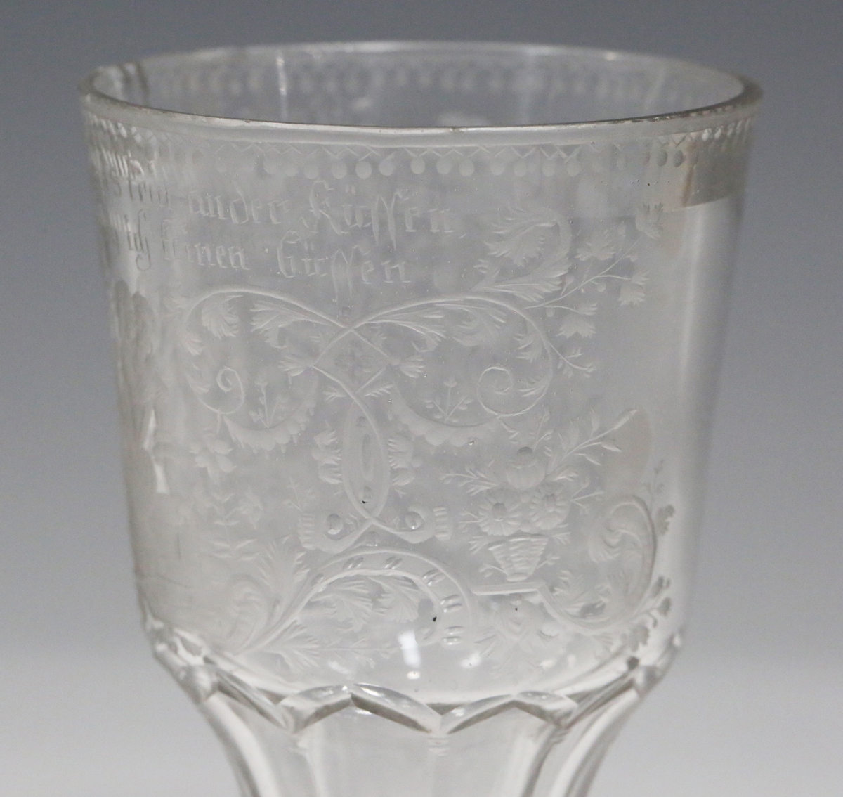 A mixed group of glassware, 18th century and later, including an engraved German soda glass wine - Image 9 of 11