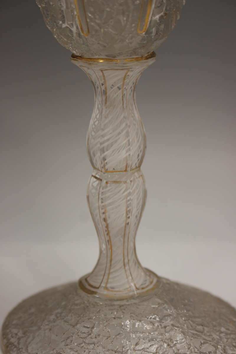 A craquelure ice glass ewer with snake handle, probably French, circa 1850, the pear shaped body - Image 7 of 13