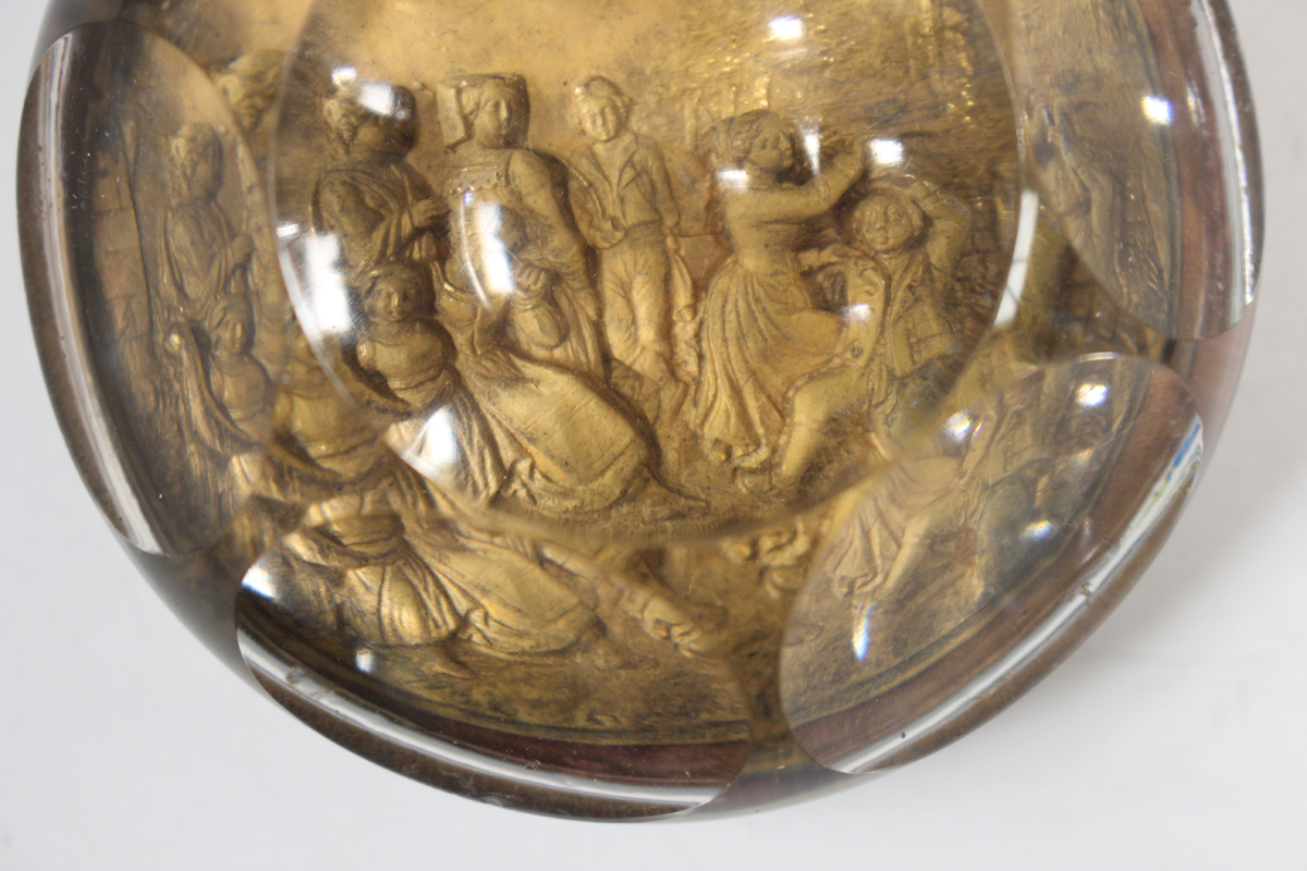 A Pinchbeck faceted glass paperweight, 19th century, depicting a figural pastoral scene, diameter - Image 3 of 5