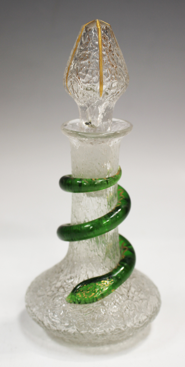 A craquelure ice glass ewer with snake handle, probably French, circa 1850, the pear shaped body - Image 6 of 13