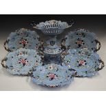 A Ridgway bluish-mauve pottery part dessert service, circa 1830-40, pattern No. 57, enamelled and