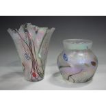 Two iridescent studio Glasform vases by John Ditchfield, both with scattered millefiori and