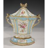 An unusual Ridgway Sèvres style two-handled potpourri vase, cover and stand, mid-19th century, of