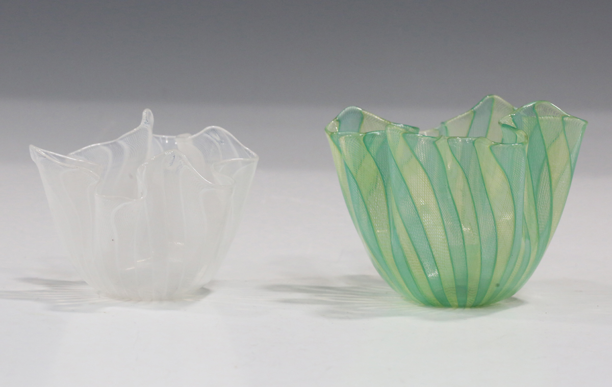 Two Venini Fazzoletto glass vases, post-war, designed by Paolo Venini and Fulvio Bianconi, both of