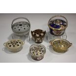 A mixed group of six English porcelain and dry-bodied stoneware baskets and covers, early 19th