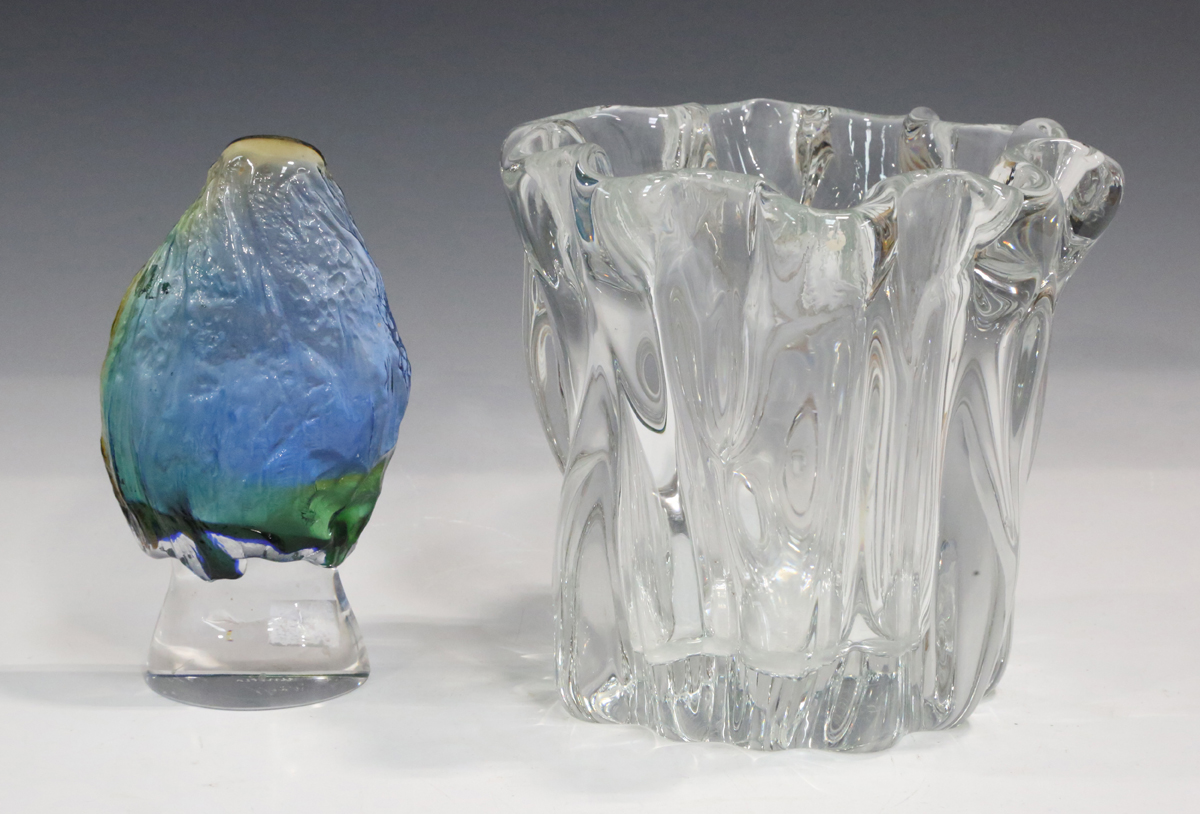 An Iittala Kalvolan Kanto (tree stump) clear crystal glass vase, post-war, designed by Tapio