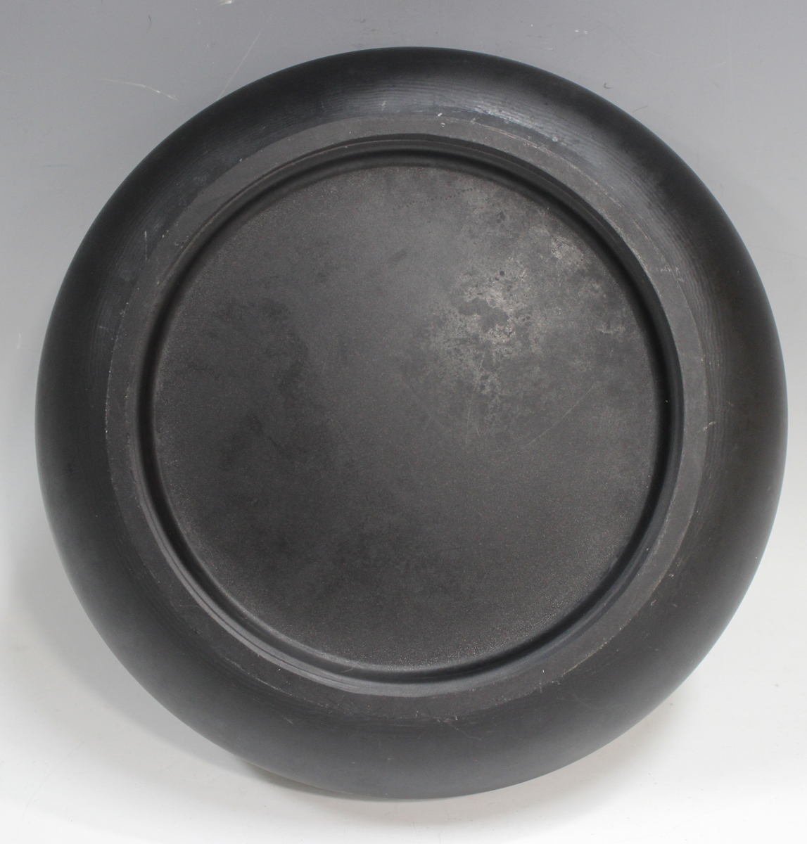 A black glass and silver inlaid circular bowl, in the Art Deco taste, indistinct number to base, - Image 2 of 3