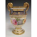 An English porcelain two-handled vase, circa 1810-20, possibly John Rose, well-painted with a floral