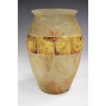 A Gabriel Argy-Rousseau pâte-de-verre glass vase, 1920s, of ovoid shape with everted rim, relief