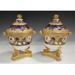 A pair of Ridgway moulded porcelain ice pails and covers, circa 1820-25, pattern No. 892, the cobalt