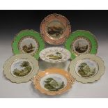 A pair of Ridgway porcelain apple green ground cabinet plates, mid-19th century, pattern No. 6741,