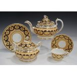 A Ridgway part tea service with butterfly finials, circa 1820-25, pattern No. 2/942, the salmon pink