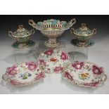 A pair of Ridgway sauce tureens and covers with matching pierced centrepiece, circa 1830-35, pattern