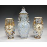 A pair of Ridgway earthenware pottery vases, mid-19th century, the octagonal baluster bodies with