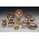 A mixed group of mostly Ridgway trios, teacups and saucers and coffee cans, 19th century,