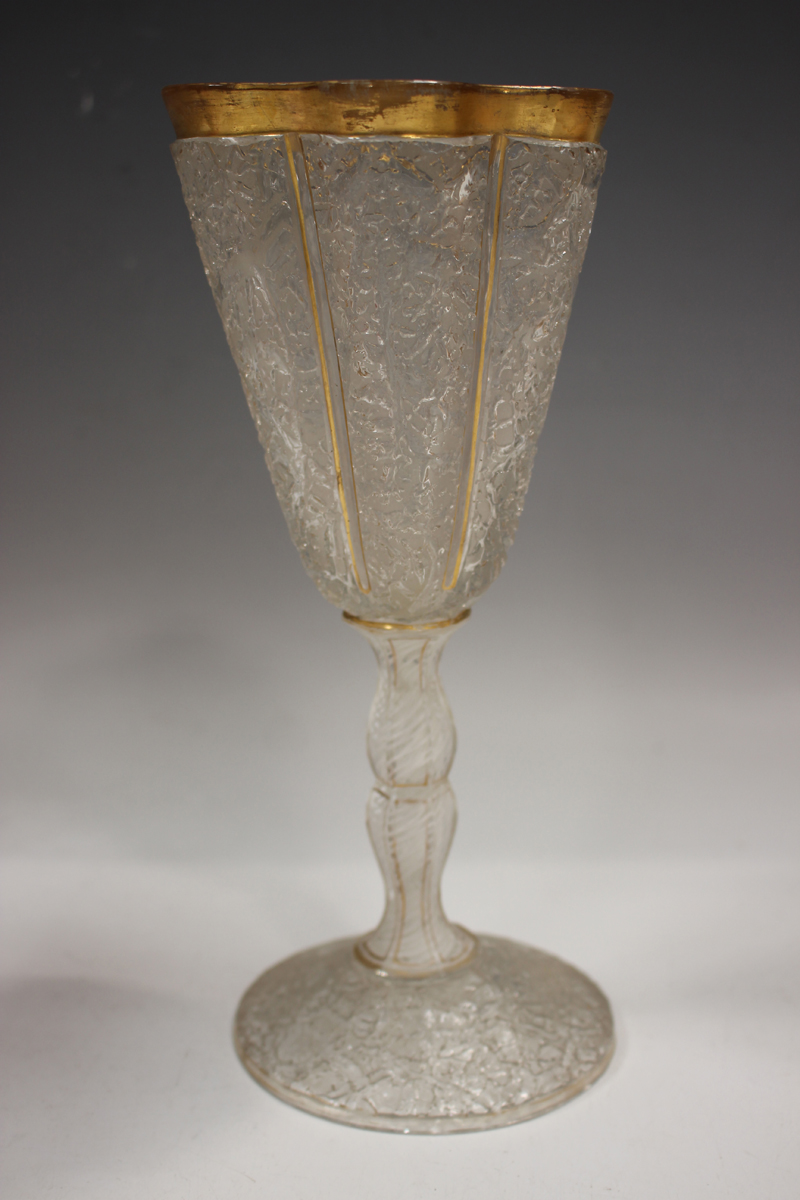 A craquelure ice glass ewer with snake handle, probably French, circa 1850, the pear shaped body - Image 8 of 13