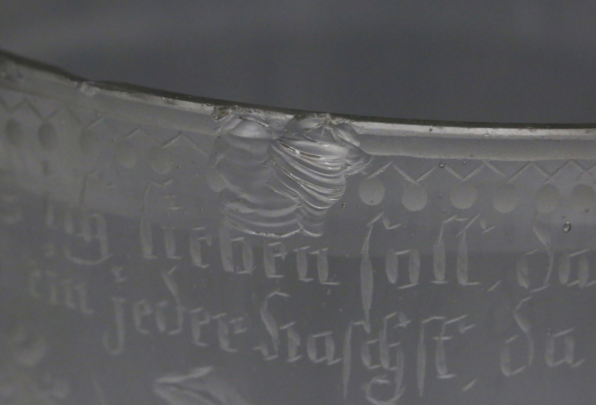 A mixed group of glassware, 18th century and later, including an engraved German soda glass wine - Image 10 of 11