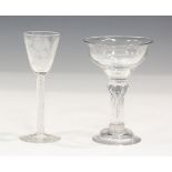 An 18th century style airtwist stem wine glass of Jacobite interest, the rounded funnel bowl