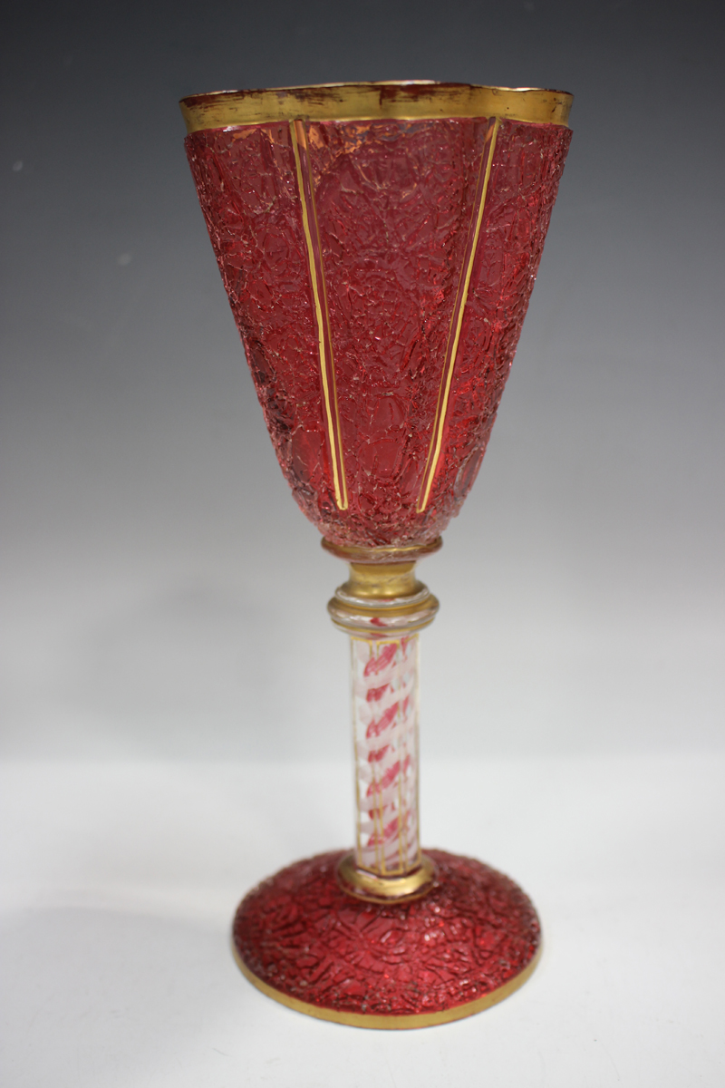 A craquelure ice glass ewer with snake handle, probably French, circa 1850, the pear shaped body - Image 10 of 13