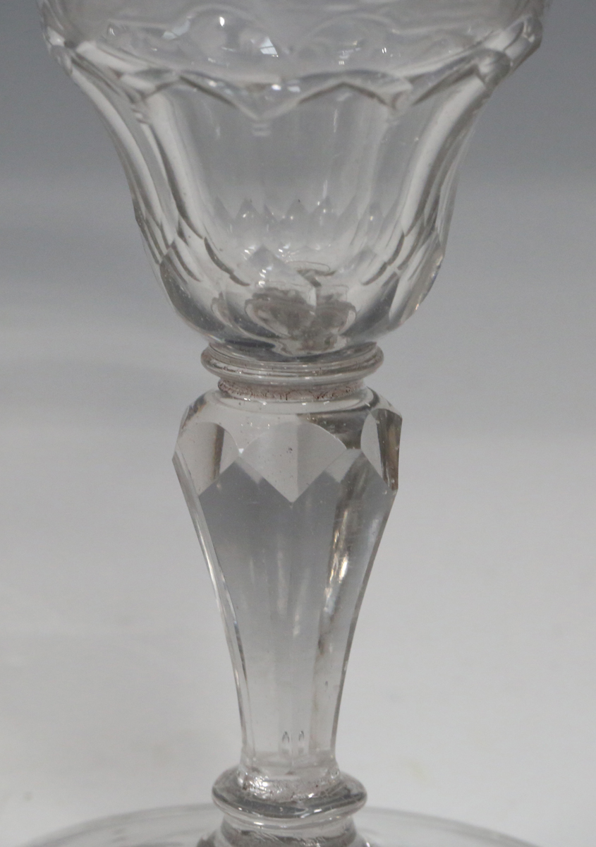 A mixed group of glassware, 18th century and later, including an engraved German soda glass wine - Image 6 of 11