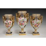 A garniture of three English porcelain vases, historically believed to be Ridgway but probably Spode