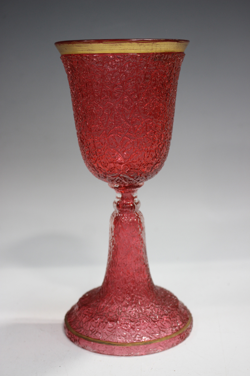 A craquelure ice glass ewer with snake handle, probably French, circa 1850, the pear shaped body - Image 2 of 13