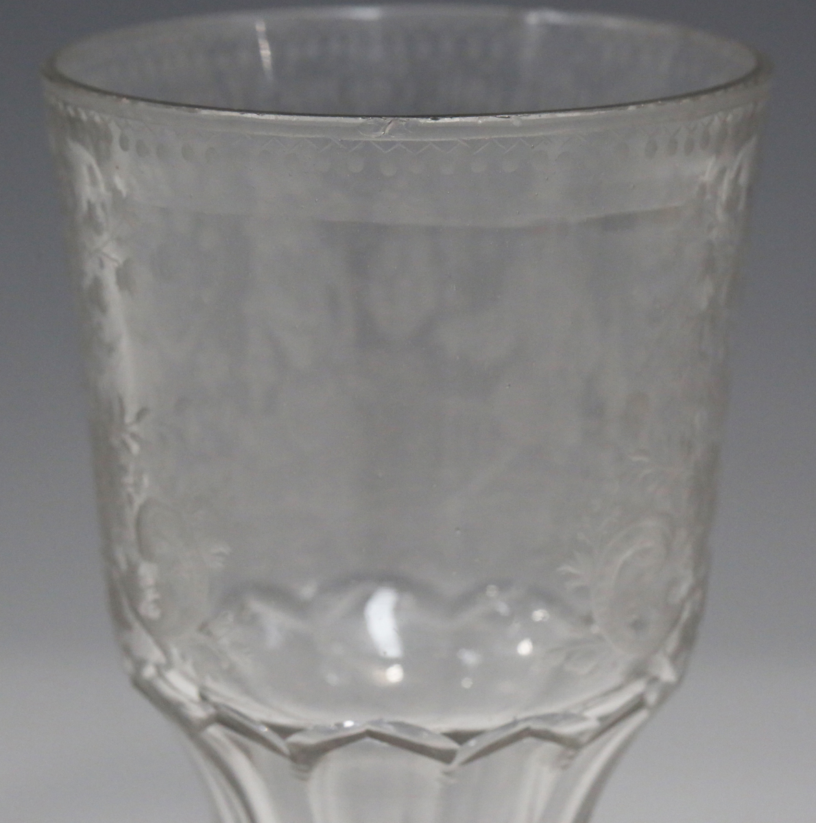 A mixed group of glassware, 18th century and later, including an engraved German soda glass wine - Image 8 of 11