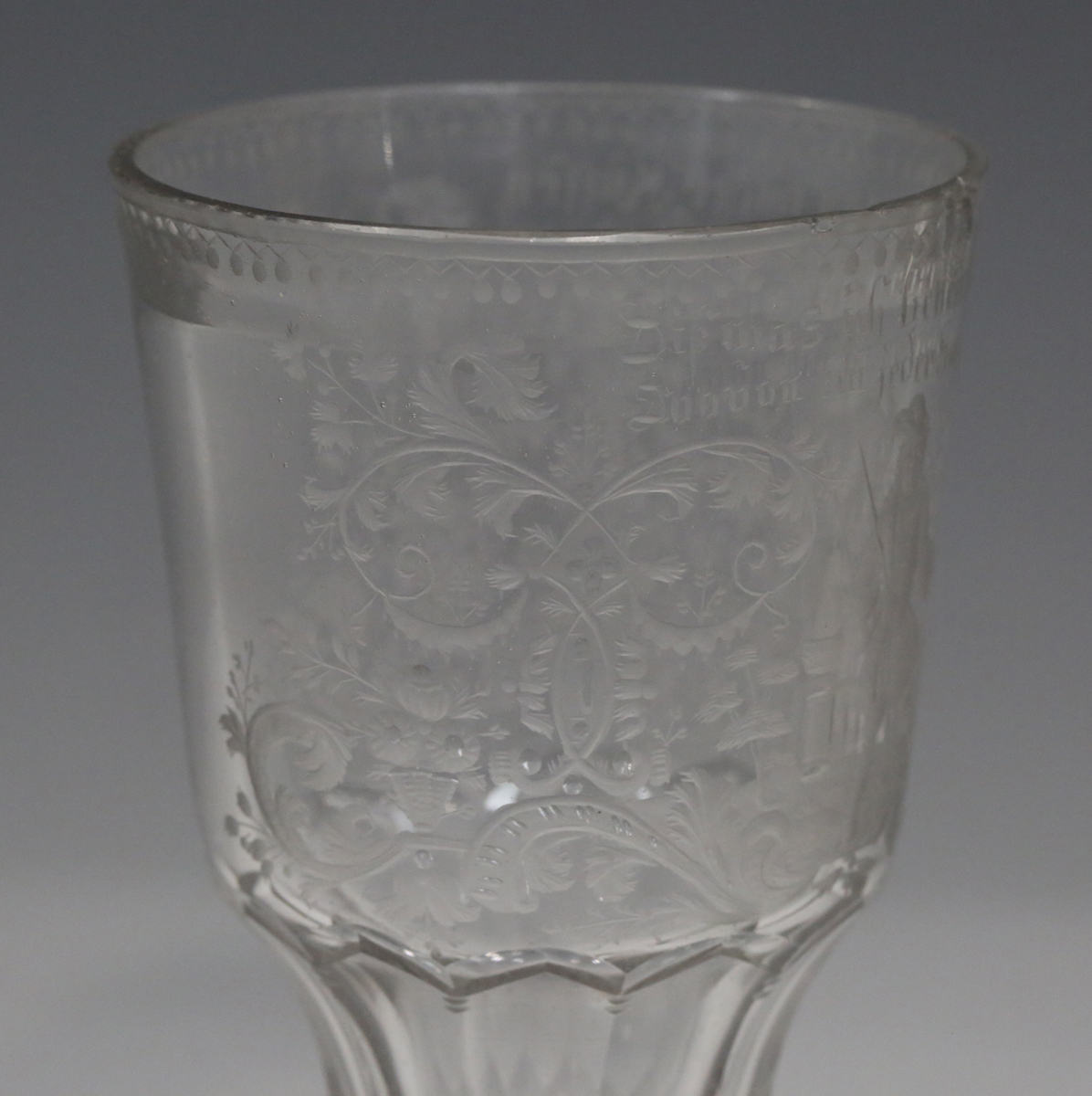 A mixed group of glassware, 18th century and later, including an engraved German soda glass wine - Image 7 of 11
