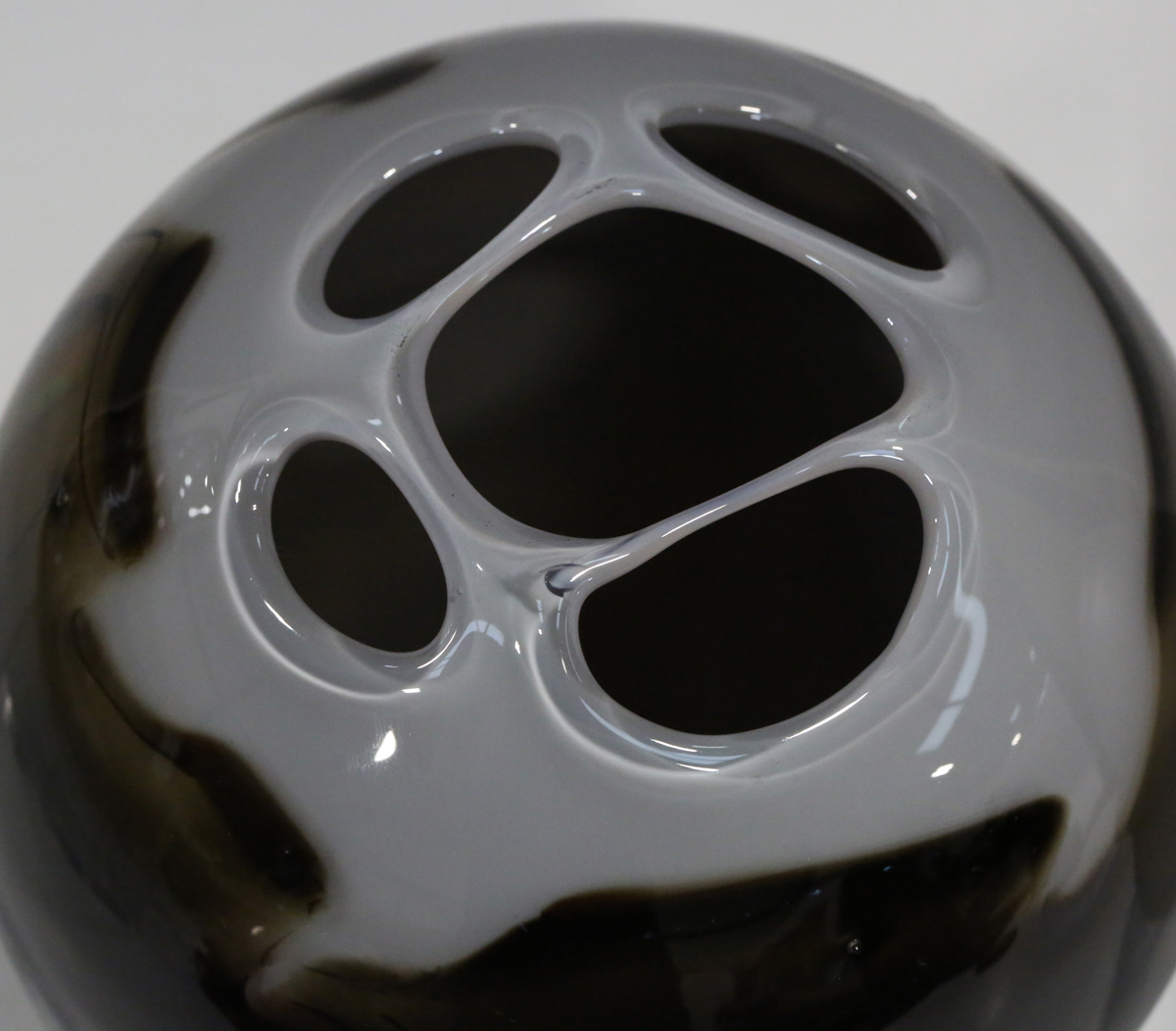 A Layne Rowe studio glass vase, dated 1997, of egg shape, the brown ground with multicoloured - Image 3 of 3