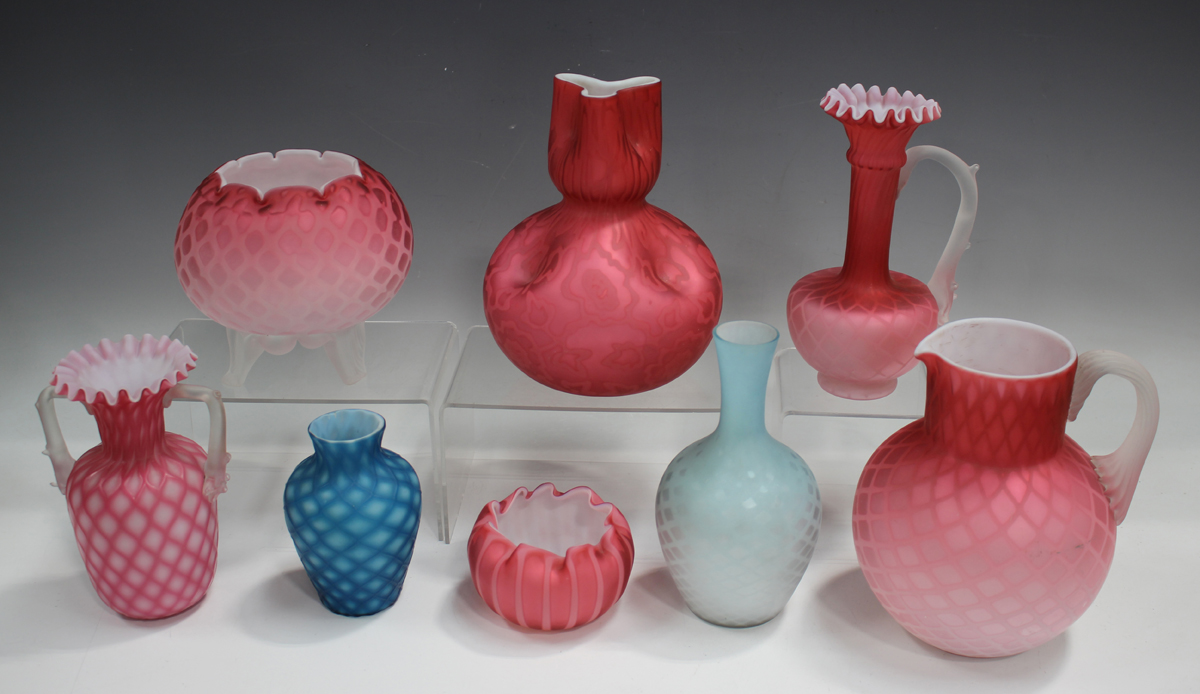 A group of mostly Stourbridge satin air trap glass, late 19th and early 20th century, including a - Image 2 of 5