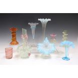 A mixed group of coloured and opalescent glassware, mostly late 19th century, including a