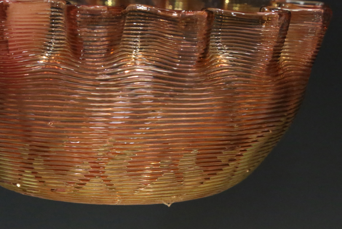 A set of four gold threaded over cranberry glass finger bowls and stands, probably Stevens & - Image 3 of 4