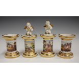 An unusual pair of Ridgway porcelain spill vases and covers, circa 1820-30, of cylindrical form,