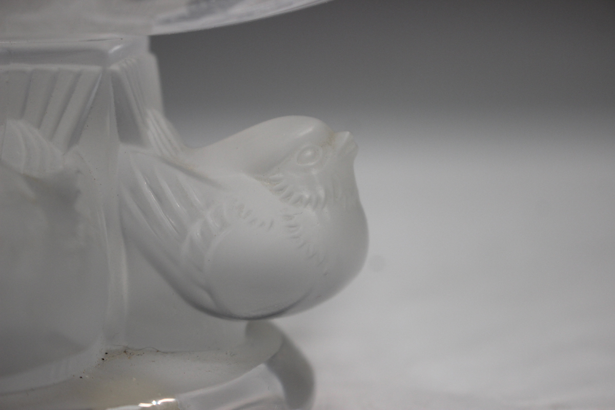 A Lalique frosted and clear Nogent pattern footed dish, the stem modelled as four birds, engraved ' - Image 3 of 3