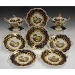 A Ridgway part dessert service, circa 1825, pattern No. 1175, painted with topographical panels