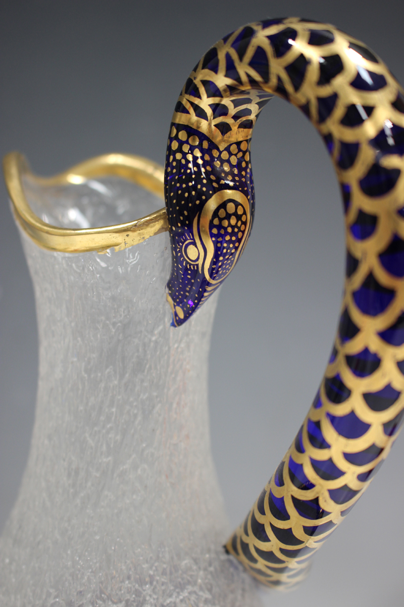 A craquelure ice glass ewer with snake handle, probably French, circa 1850, the pear shaped body - Image 12 of 13