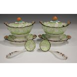 A pair of Ridgway pottery sauce tureens, covers and ladles, early 19th century, relief moulded