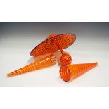 A Dale Chihuly studio art glass three-piece Persian set, dated 1989, in the red and orange calendula