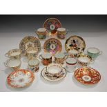 A large mixed group of English porcelain trios, teacups, coffee cans and saucers, late 18th/19th