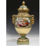 A large impressive Ridgway porcelain two-handled vase and cover, circa 1812, the green ground